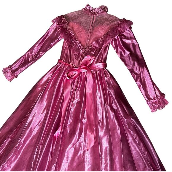 Union Made 70s 80s Southern Belle Dress w/Matching Hat Pink Ruffles & Lace - Picture 7 of 13